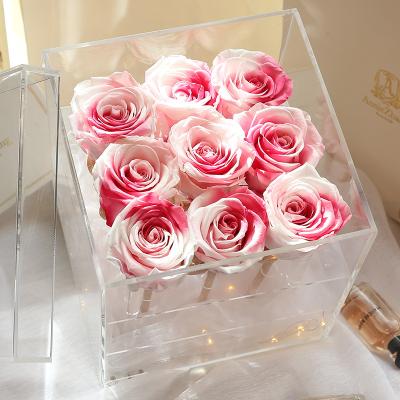 China With Drawer Annie Zhang Birthday Gift Acrylic Preserved Flower Forever Rose Box for sale