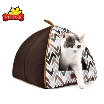 China Geometry Canvas Pet Cushion Pet Cat Bed Washable Sofa Cat Sustainable Removable Cat Bed for sale