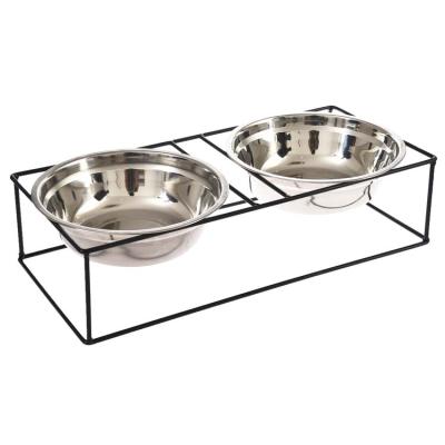 China Sustainable Custom Frame+Stainless Logo Double Dog Bowl Pet Feeder for sale