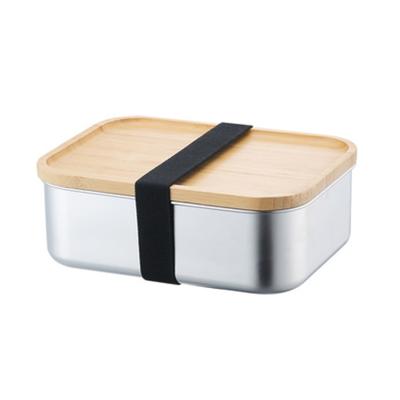 China Eco - Friendly Bamboo Wooden Freshness Keeping Lids Stainless Steel Food Bowl With Belt for sale