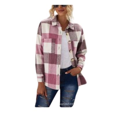 China New Korean Casual Mid Length Breathable Autumn And Winter Plaid Shirt Long Sleeve Retro Jackets And Coats For Women for sale