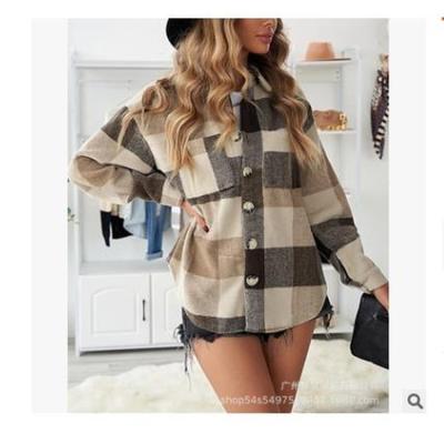 China Breathable Plaid Shirt Blouse Coats With Pockets Button Up Autumn And Winter New Pocket Style Women's Casual Women's Simply Dyed for sale