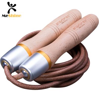 China Skipping Rope Logo High Quality Wooden Handle Leather Custom Jump Fitness Bodybuilding from Keepeak for sale