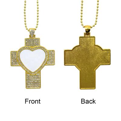 China Hiphop Customized Logo Printable Sublimation Blank Heart Cross Diamond Bling Necklace for sale