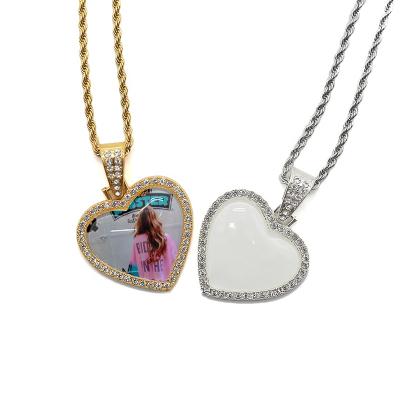 China Hiphop Fashion Custom Photo Sublimation Hip Hop Heart Shape Printable Necklace for sale