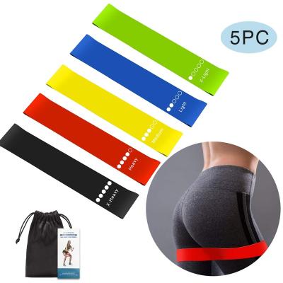 China Custom Natural Resistance Mini Loop Band Set Of 5 Hot Sale LOGO Black Gray Printed Latex Home Exercise Resistance Bands for sale