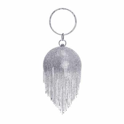 China Grasp 2020 Party Fancy Luxury Silver Rhinestone Gold Rhinestone Women Girls Tassel Round Ball Crystal Evening Clutches Clutches for sale