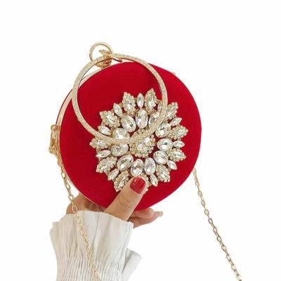 China Women's Round Mini Fashion Handbags Luxury Suede Diamond Wedding Clutch Bags Party Evening Purse Clutch Bag for sale