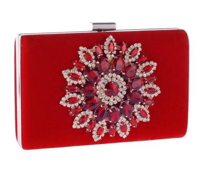 China 2020 New Red High End Handbag Wedding Banquet Dress Bag Lady's Dinner Bag Rhinestone Suede Snap Fastener Bride for sale