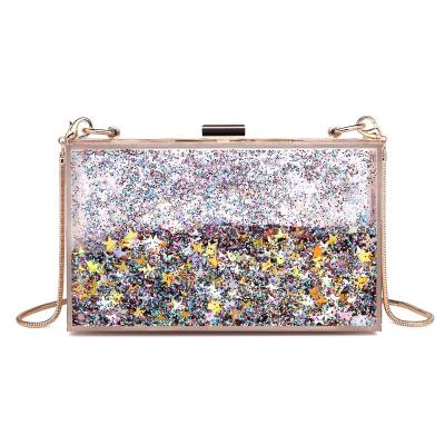 China To Hold Silver Bag Acrylic Women Transparent Cross - Body Handbag Liquid Glitter Clear Glitter Acrylic Clutch Bag for sale