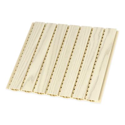 China Highly Effective Sound Absorption Wooden Acoustic Panels Sound Proof Grooved WPC Wood Wainscoting Wall Panel for sale