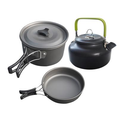 China Hot Selling Easy-carry 2-3 Person Camping Cookware Set Of Pots And Teapots Without Tableware for sale