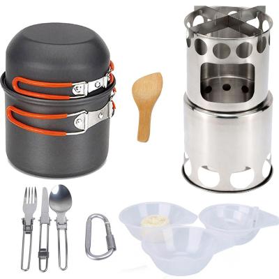 China Amazon Eco-Friendly Selling Outdoor Hiking Camping Including Cutlery Pot Stove Set Wood Pot Stove Set Boiler Set for sale