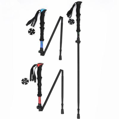 China Adjustable Folding EVA Straight Grip Handle 4 Section Pole High Strength Outdoor Hiking Trekking Rods With Storage Bag for sale