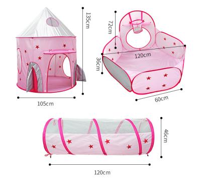 China Portable/Folding/3 In 1 Amazon Selling 3 Piece Set Kids Play House Tunnel Crawling Sports Game Rose Castle Tent House Toy for sale