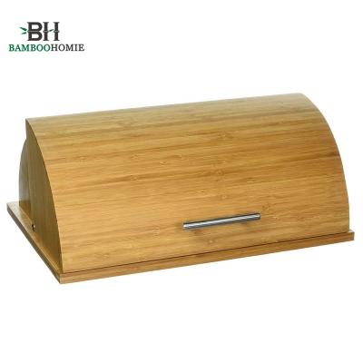 China Sustainable bread box made of pure bamboo with stylish acrylic easy slip cover with handle for sale