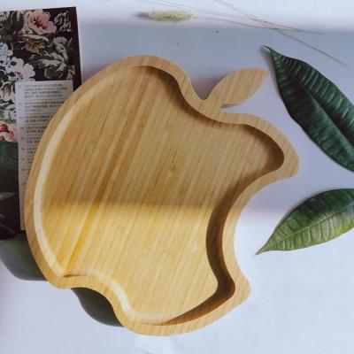 China Sustainable Custom Nature Bamboo Dish Apple Shape Wooden Tray for sale