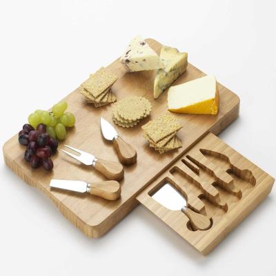 China Sustainable Wholesale Wooden Bamboo Cheese Board With Stainless Cutlery for sale