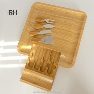 China Sustainable Meat and Cheese Board Cheese Serving Board and Knife Set with Slide-Out Drawer for Bamboo Cutlery Cutting Plates Home Kitchen for sale