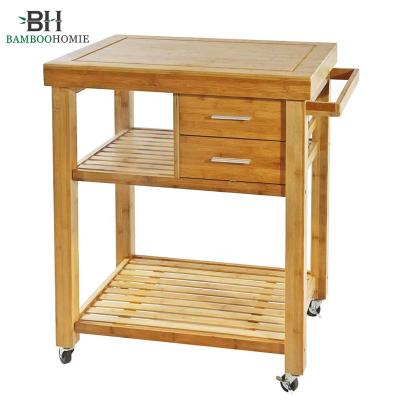 China China Nanping Factory Convenient Bamboo Kitchen Storage Cart Serving Cart with 2 Storage Compartments for sale