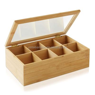 China 4/6/8/10 Compartments Sustainable Natural Bamboo Tea Caddy Storage Organizer for sale