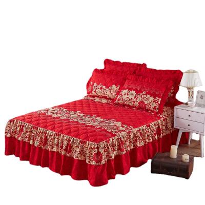 China Quilted reactive bed skirt cotton bed skirt household ruffle bed skirt thickened print and dye viable new product for sale