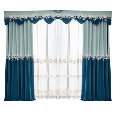 China Morandi Contrast Color Insulated Chenille Embroidered Curtain Across Blackout Splicing Curtain Finished Fabric for sale