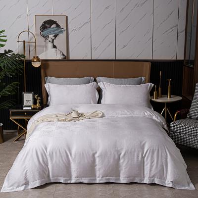 China Home Viable White Hotel Jacquard Tencel Quality Bedsheet Duvet Cover Bedding Set for sale