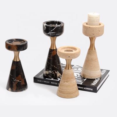 China Unique Home Art Decor Candlestick Candlelight Modern Dining in Northern European Green Black White Natural Marble Candlestick for sale