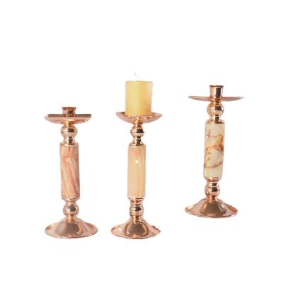 China Hotel romantic creative home model room candlelight decoration metal electroplating materials with natural jade candlestick for sale