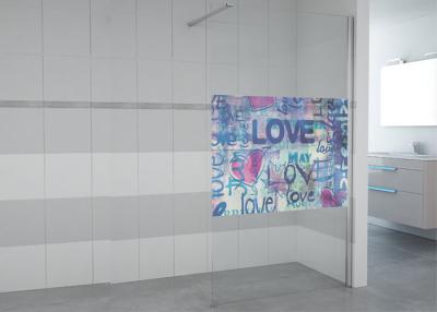 China 10mm Fabric Glass Walk In Shower Cubicles Aluminum Frame Open Type Love Painting for sale