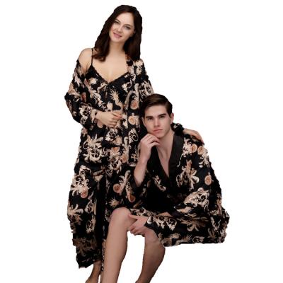 China Hot Sale QUICK DRY Family Couples Silk Long Robes Set Luxury Satin Lovers Pajamas Bathrobe Set for sale