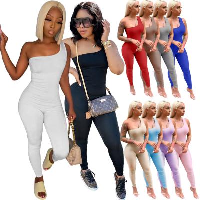 China Color 5 QUICK DRY ready to ship casual women's rompers one shoulder slim fit jumpsuit for sale