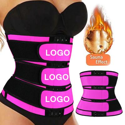 China 2021 Women Antibacterial Neon Stretchy Belt 3 Sweating Cincher Neoprene Waist Trainer Private Label Belly Trimmer Corset Shaper Waist Trainer for sale