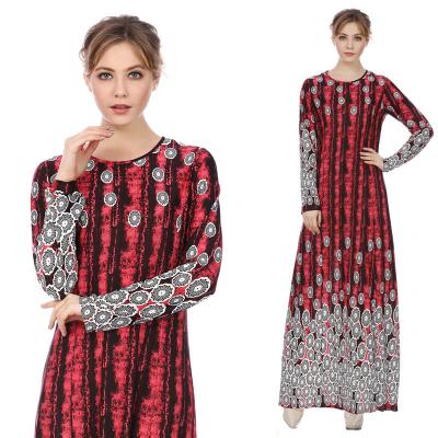 China 2021 New Dubai Muslim Kaftan Style Dress Knitting Print Islamic Clothing Moroccan Dress for sale