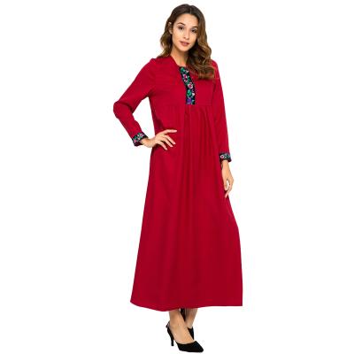 China New Abaya Hotselling Cotton Long Sleeve Red Islamic Ethnic Embroidery Muslim Dress 2021 for sale