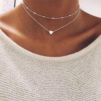 China CLASSIC European and American peach border simple heart copper street girl fashion jewelry multilayer clavicle necklace for sale