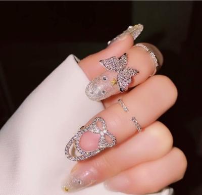 China Super Shining Ins Style Nickel Free Full Diamond Butterfly Nail Ring Opening Fingertip Adjustable Ring for sale