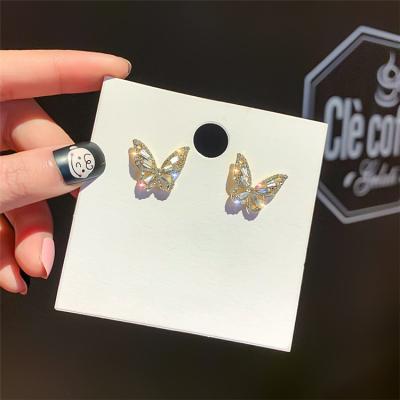 China 925 full diamond temperament needle style cold wind nickel-free female Korean earrings Korean silver butterfly earrings for sale