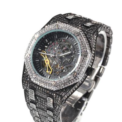 China Fashion luxury popular full personality mechanical watches women \ fashion Diamond Hollow Through The Bottom dress hip-hop watch for sale