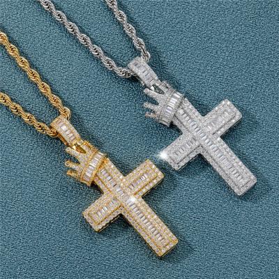 China FASHIONABLE Crown Cross Hip Hop Square Zircon Pendant Micro Inlaid Retro Male and Female Hip Hop Jewelry Cross Necklace for sale