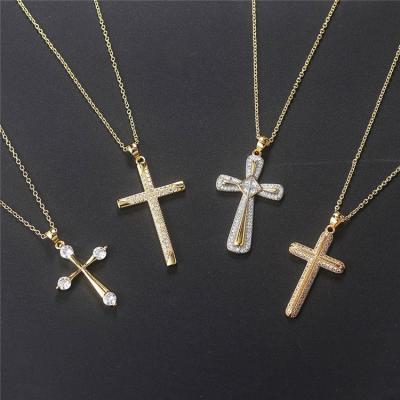 China Wholesale accessories nickel-free new gold full of European and American popular cross pendant necklace women for sale