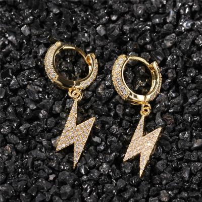 China Hip-hop Zircon Explosion Large Statistical Institute Personality Earring Men's And Women's Single Earring Lightning Stud Earrings for sale