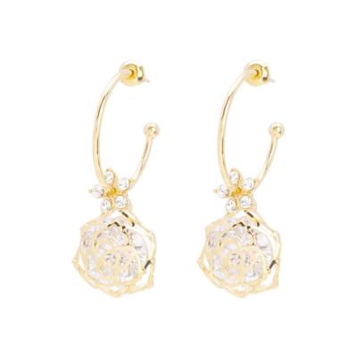 China Big fashion S925 silver inlaid earrings women's net red temperament women's gemstone 24K gold flower earrings retro for sale