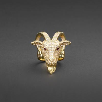 China Amazon Hot Hip-Hop New Nickel Free Micro-Embellished Diamond Atmosphere Zircon Guard Goat Ring for sale