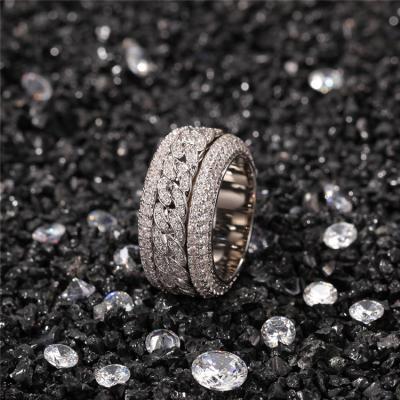 China High-End Trendy Hip-Hop Ring Micro-Inlaid Zircon Rotatable Electroplating Cuban Ring Real Gold Border Nickel Free for sale