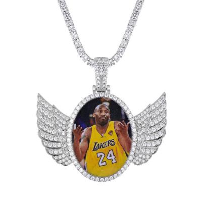 China HIPHOP European Custom Frame Angel Wings Hip-Hop Memory Photo Copper Pendant Necklace Nickel-Free and American Border Photo for sale