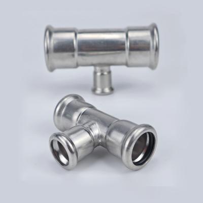 China Stainless Steel 304 / 316 Stainless Steel Press M Profile Plumbing Fitting Reducing Tee for sale