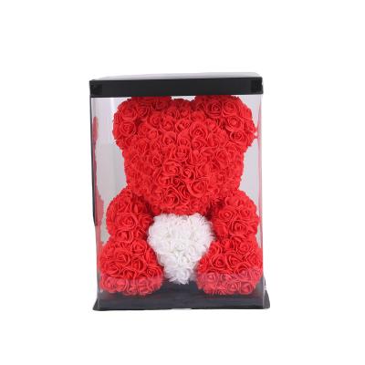 China Fashional Gift Valentine's Day Thanksgiving Teddy Bear Rose Pe Low Rose Foam Flower Teddy Rose Bear With Gift Box FO Rose Bears With Box 40cm for sale