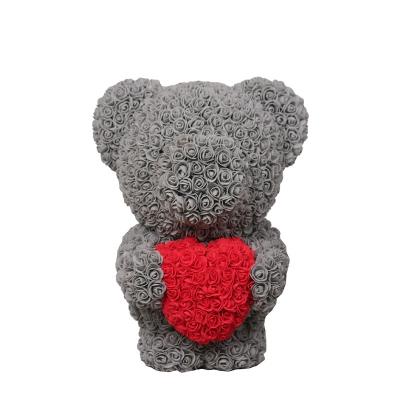 China Fashional Gift Rose Flower Bears With Box Foam Bears Made Of Flowers For Girlfriends for sale